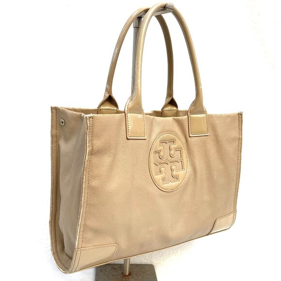 Tory Burch Nude Coated canvas and patent leather Ella tote bag